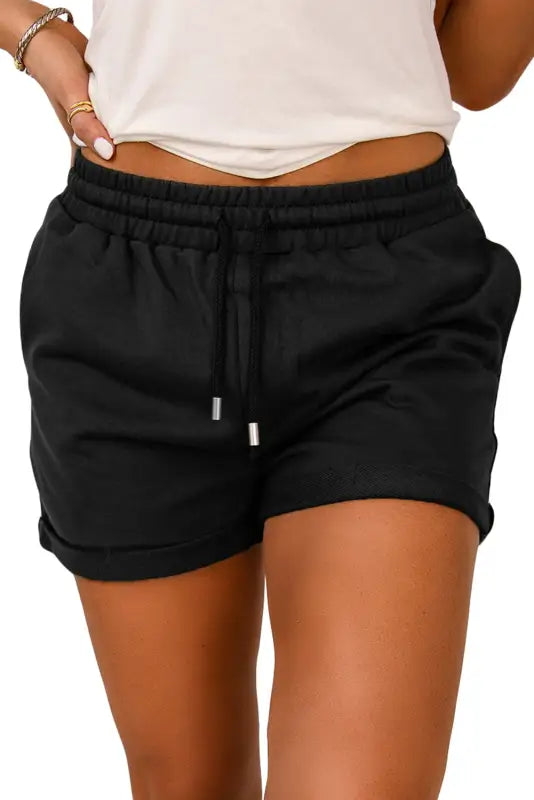 Gray tie waist side pockets cuffed lounge shorts