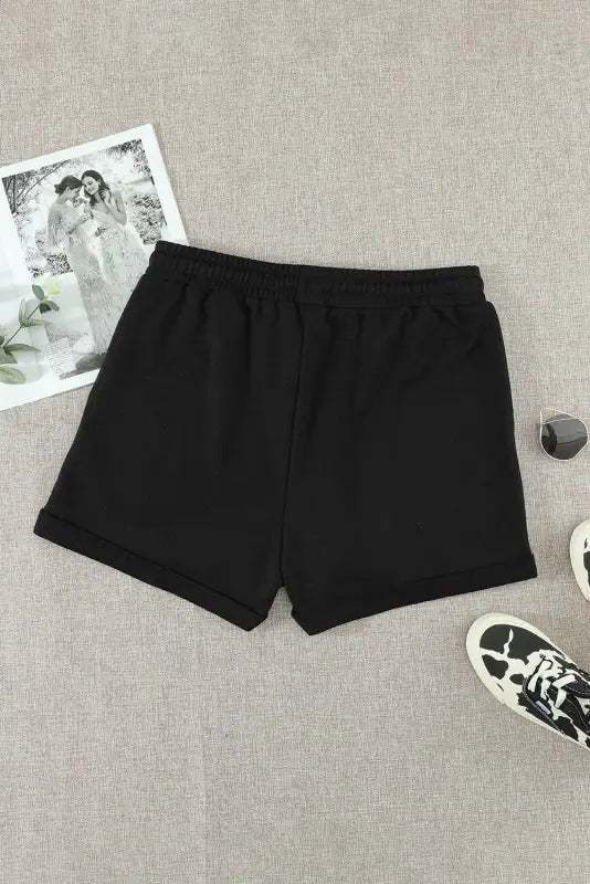 Gray tie waist side pockets cuffed lounge shorts