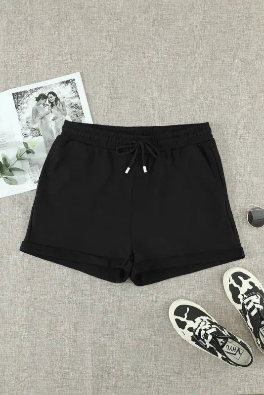 Gray tie waist side pockets cuffed lounge shorts