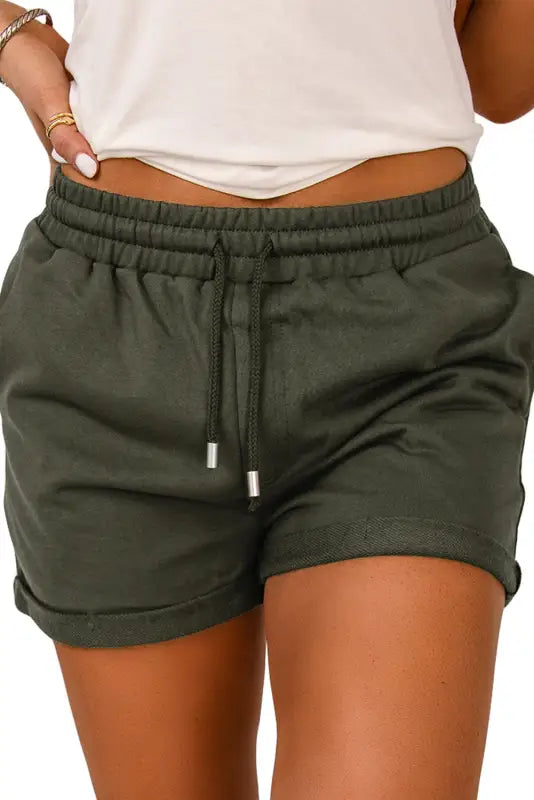 Gray tie waist side pockets cuffed lounge shorts