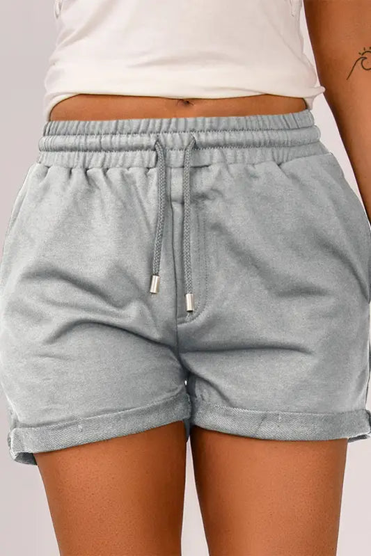 Gray tie waist side pockets cuffed lounge shorts