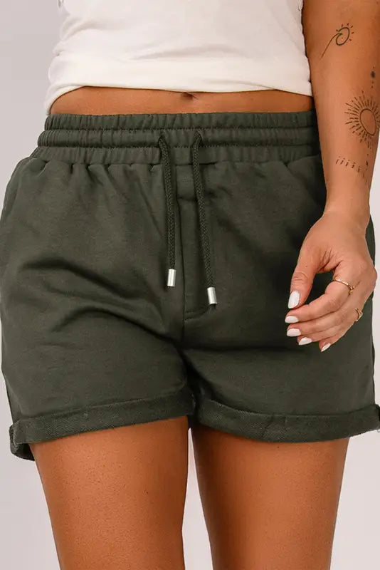 Gray tie waist side pockets cuffed lounge shorts