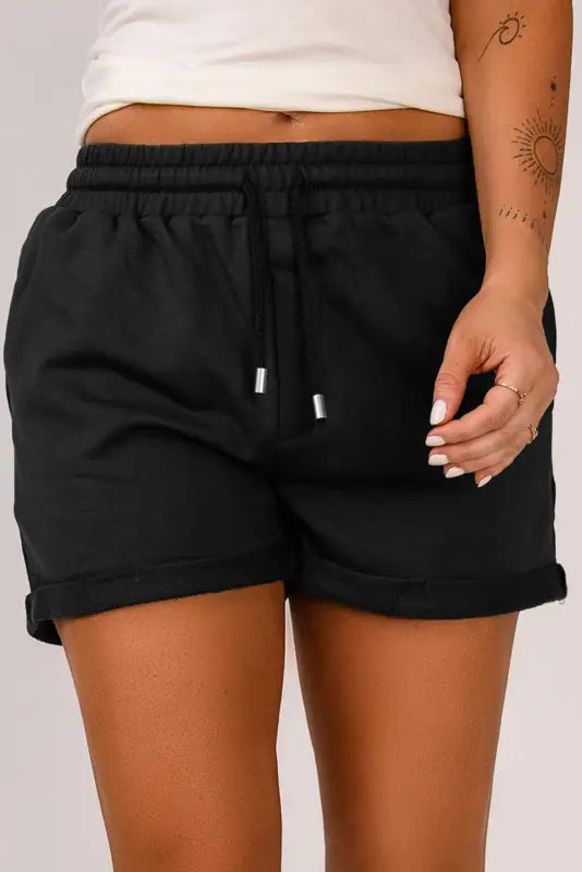 Gray tie waist side pockets cuffed lounge shorts