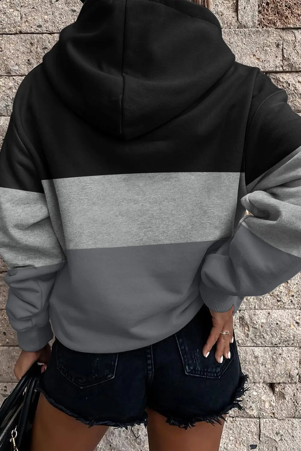 Gray triple color block hoodie with kangaroo pocket - sweatshirts & hoodies