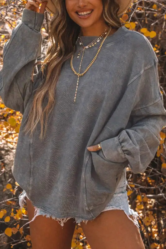 Gray twist-back oversized sweatshirt - sweatshirts & hoodies