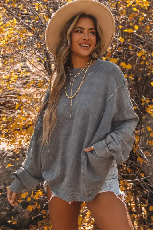 Gray twist-back oversized sweatshirt - sweatshirts & hoodies