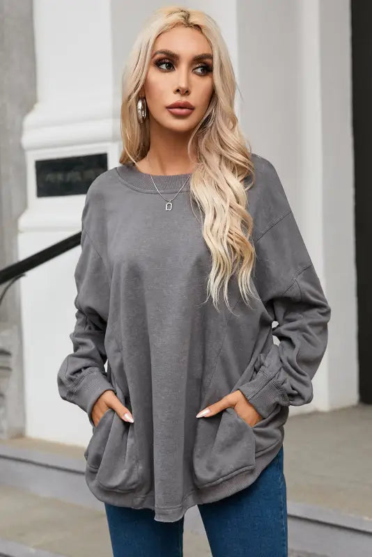 Gray twist-back oversized sweatshirt - sweatshirts & hoodies