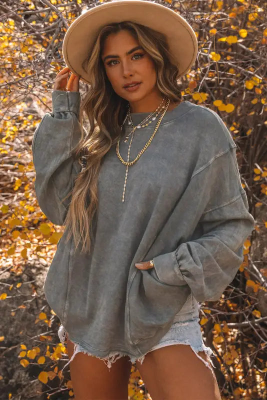 Gray twist-back oversized sweatshirt - sweatshirts & hoodies