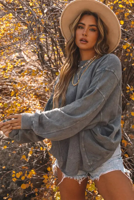 Gray twist-back oversized sweatshirt - sweatshirts & hoodies