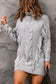 Gray twist fringe casual high neck sweater dress - dresses