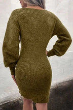 Gray V Neck Bodycon Sweater Dress - Fashionfitz