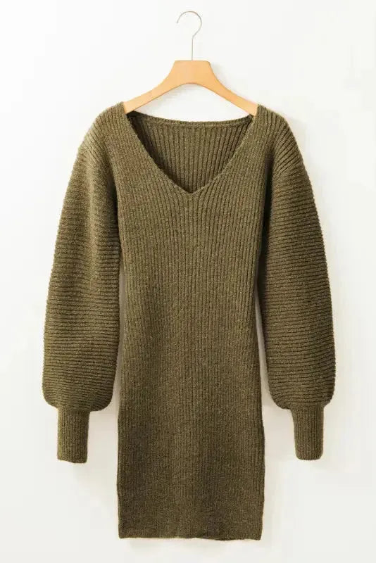 Gray V Neck Bodycon Sweater Dress - Fashionfitz