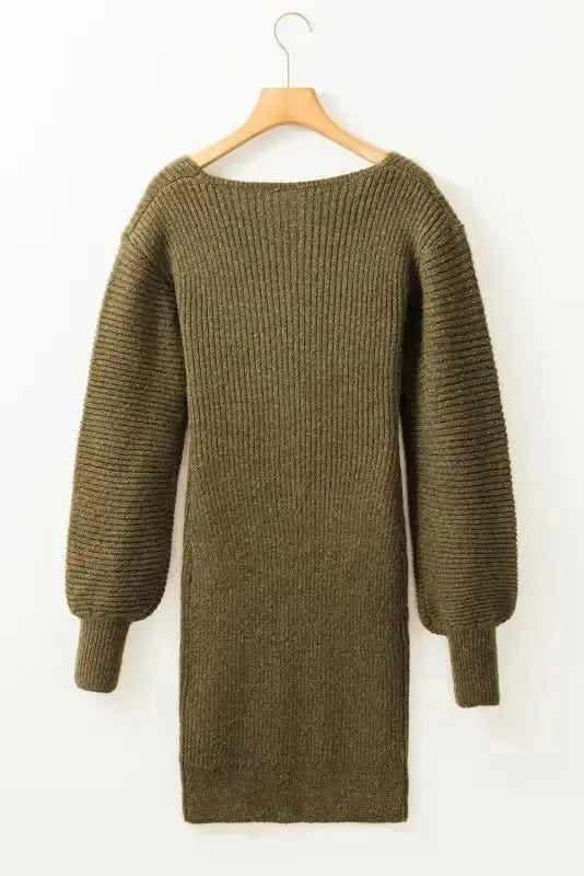 Gray V Neck Bodycon Sweater Dress - Fashionfitz