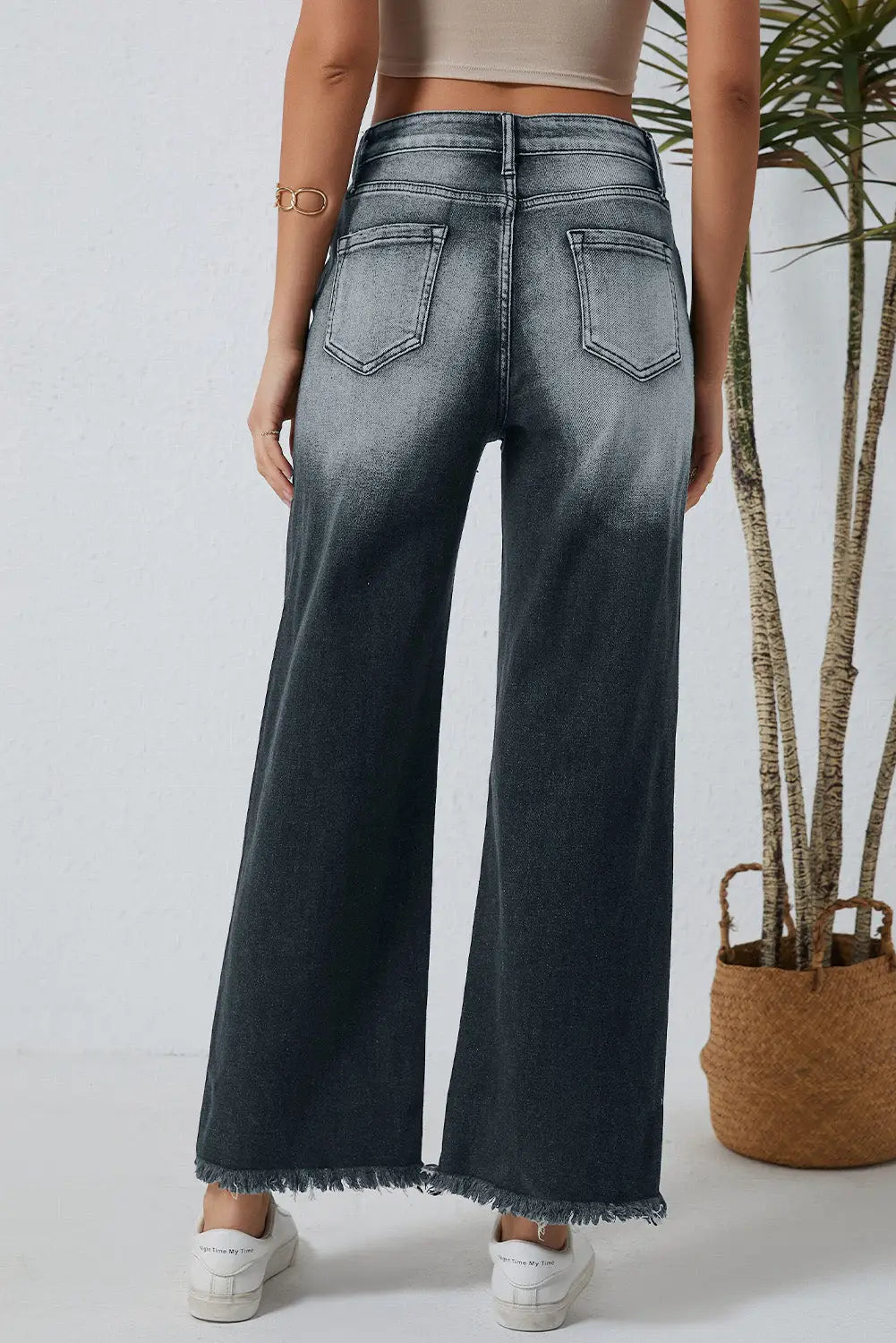 Gray vintage distressed wide leg jeans - bottoms