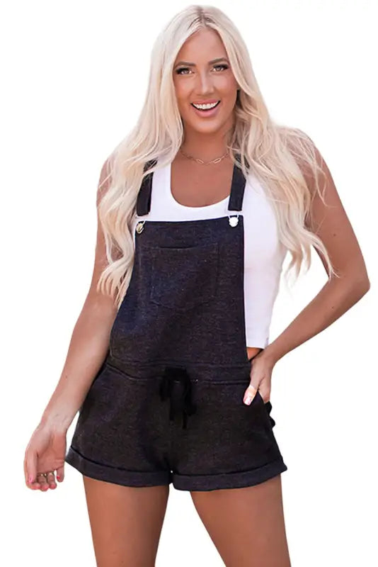 Gray vintage washed drawstring short overalls - jumpsuits & rompers