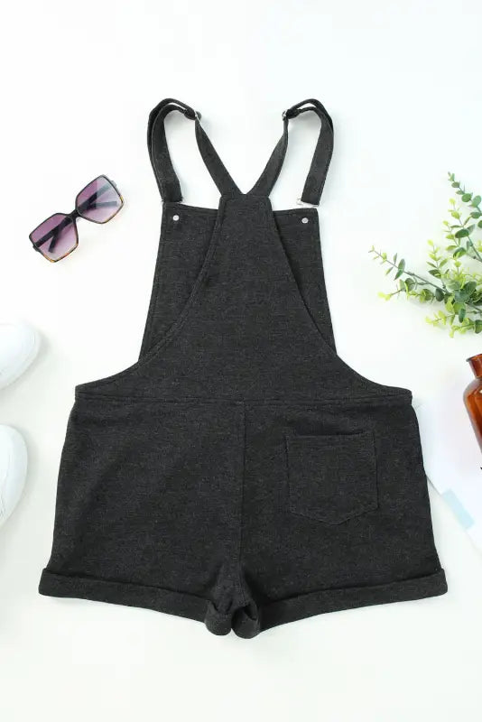 Gray vintage washed drawstring short overalls - jumpsuits & rompers