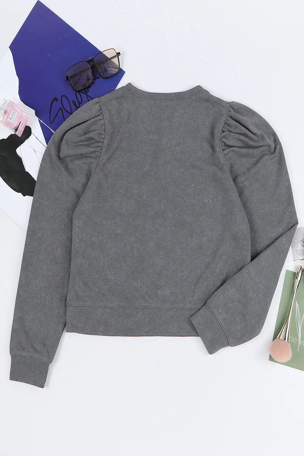 Gray vintage washed puff sleeve sweatshirt - sweatshirts & hoodies