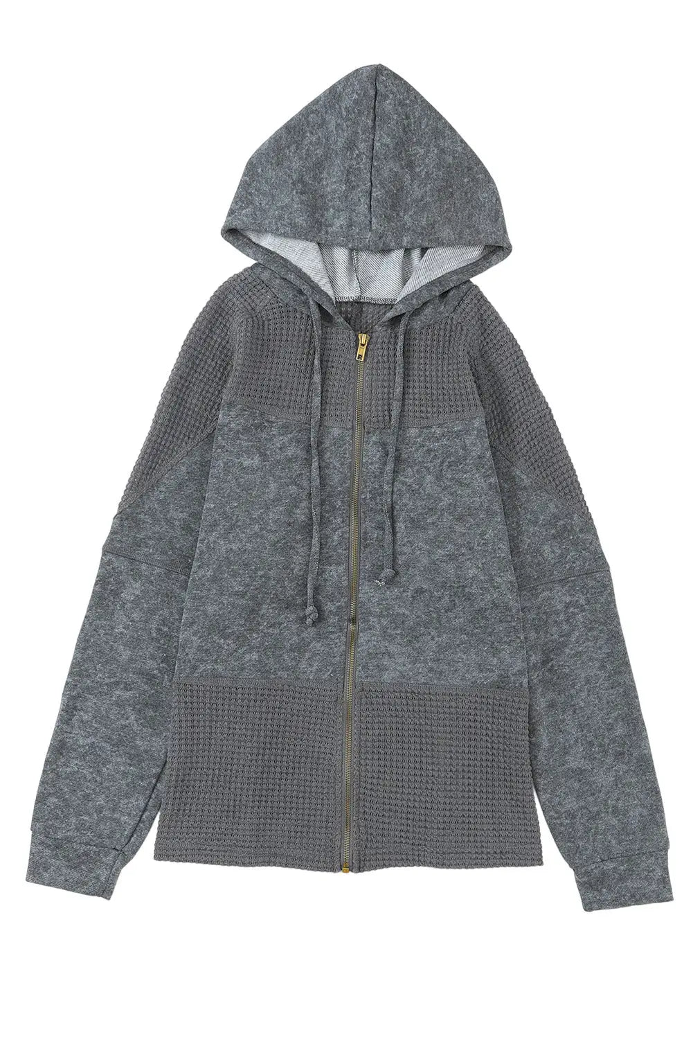 Gray waffle patchwork vintage washed hooded jacket - hood jackets
