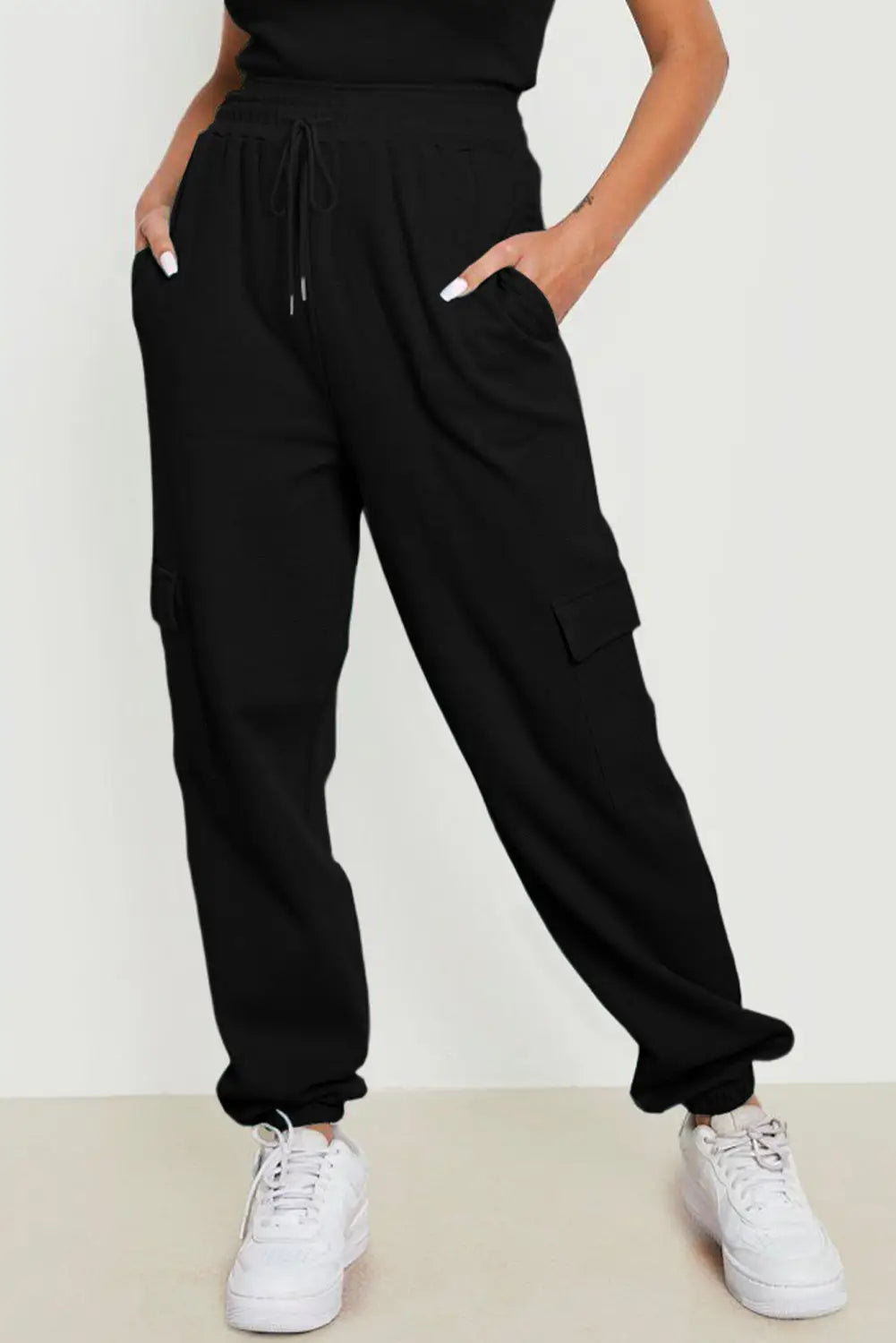 Gray waffle texture cargo pocket jogger pants - black / 2xl / 95% polyester + 5% elastane - joggers