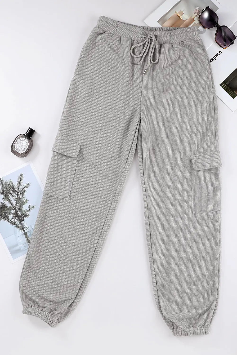 Gray waffle texture cargo pocket jogger pants - joggers