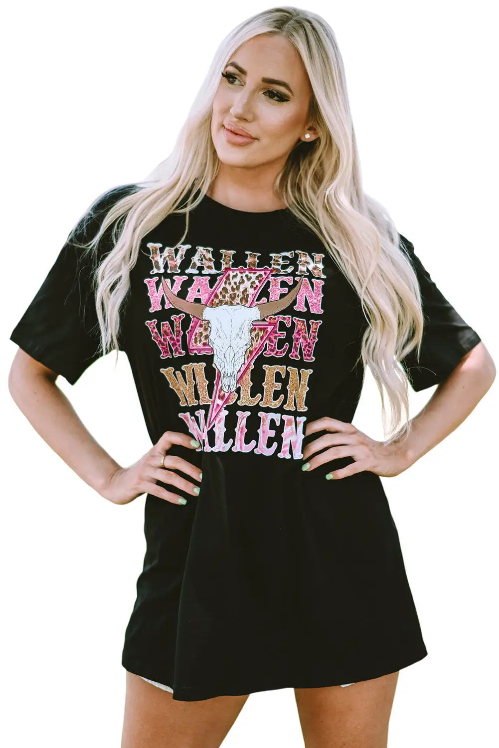 Gray wallen cowskull graphic oversized tee - t-shirts