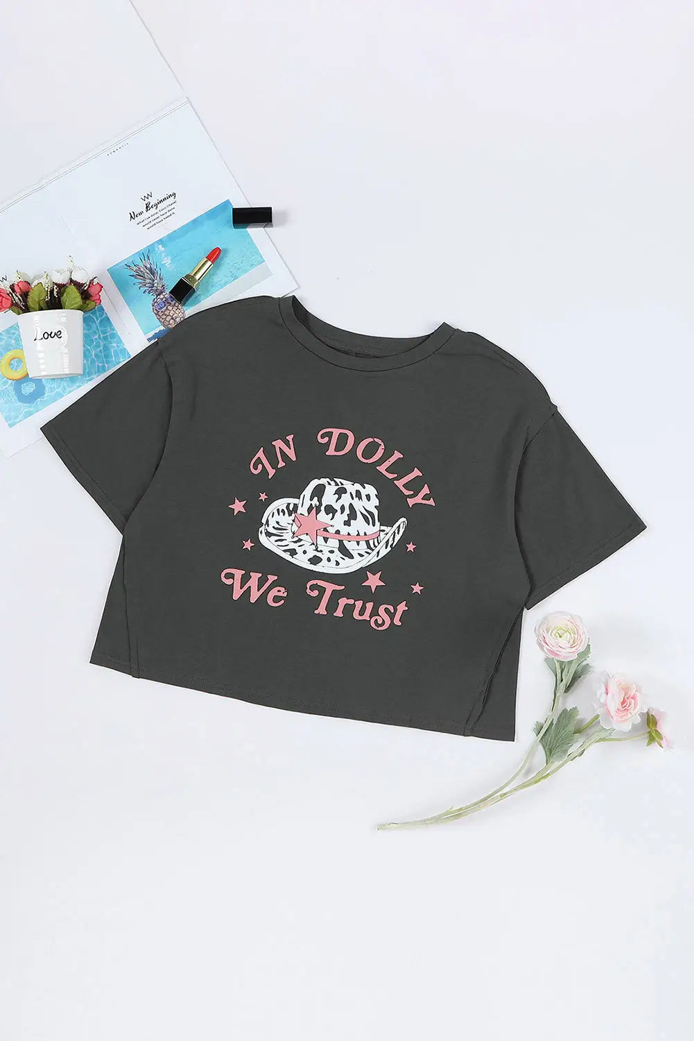 Gray we trust in dolly western fashion graphic tee - t-shirts
