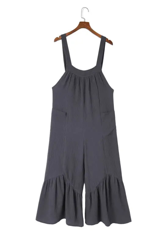 Gray wide leg ruffle jumpsuit - jumpsuits & rompers