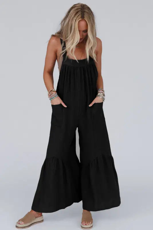 Gray wide leg ruffle jumpsuit - jumpsuits & rompers