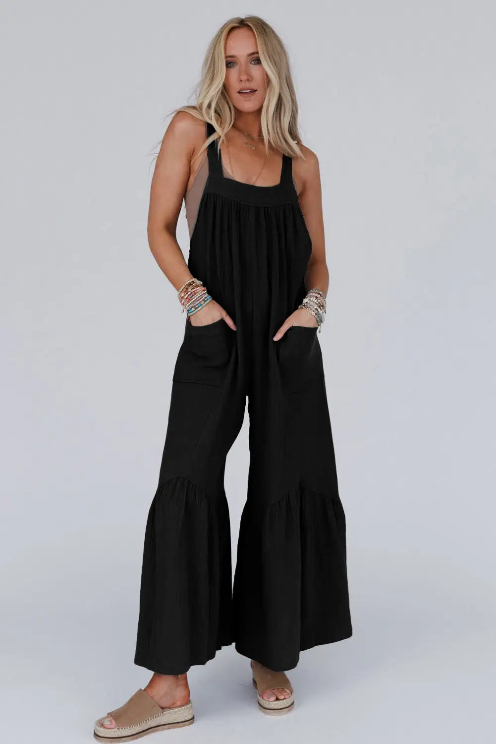 Gray wide leg ruffle jumpsuit - jumpsuits & rompers