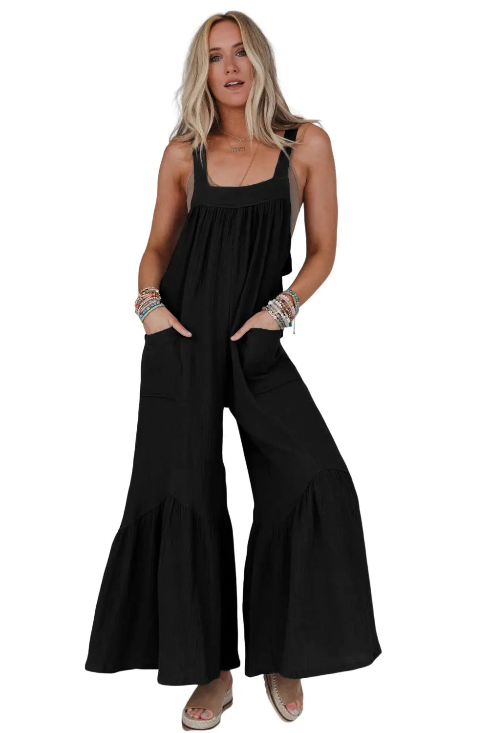 Gray wide leg ruffle jumpsuit - jumpsuits & rompers
