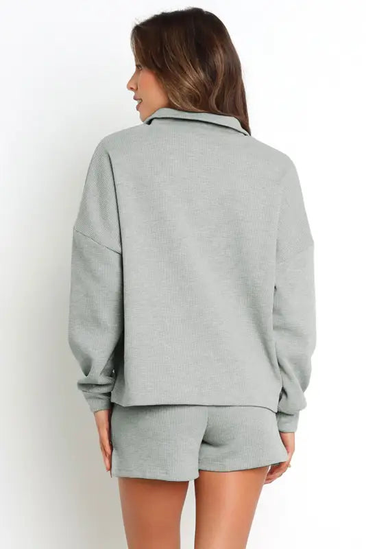 Gray zip sweat & shorts lounge set - two piece sets