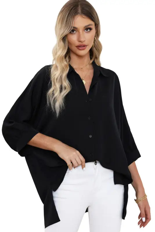 Green 3/4 puff sleeve oversize shirt - shirts