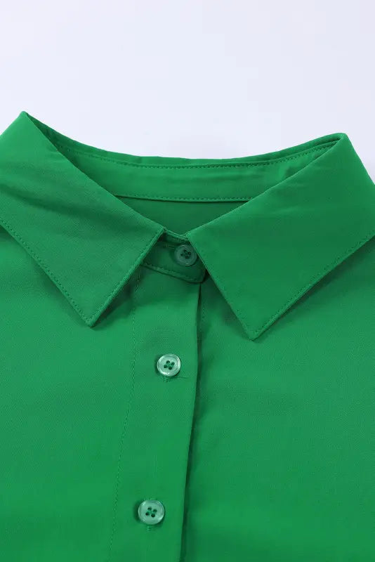 Green 3/4 puff sleeve oversize shirt - shirts