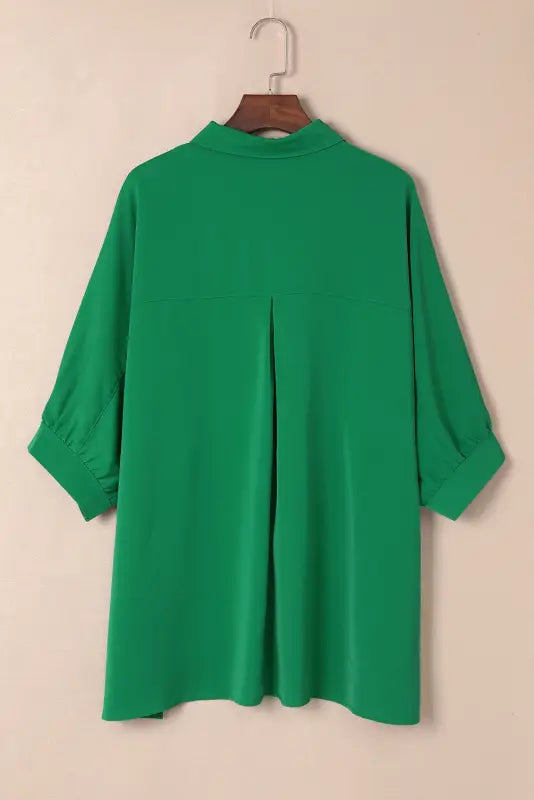 Green 3/4 puff sleeve oversize shirt - shirts