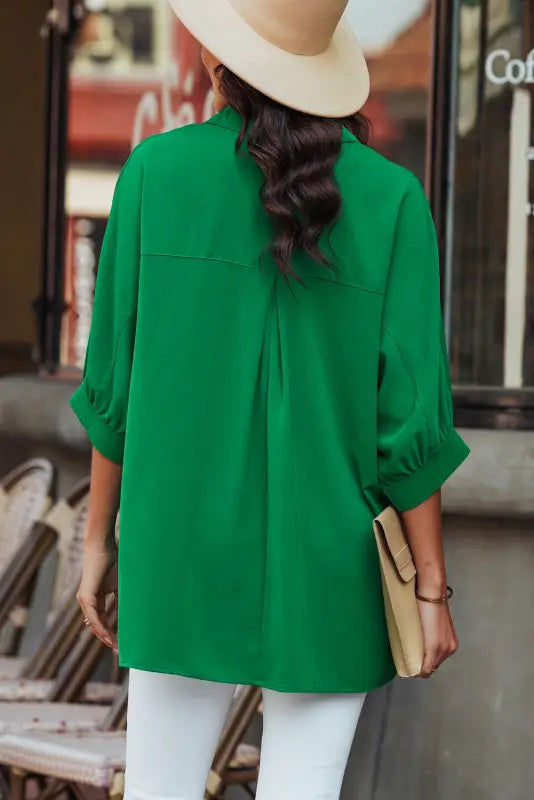 Green 3/4 puff sleeve oversize shirt - shirts