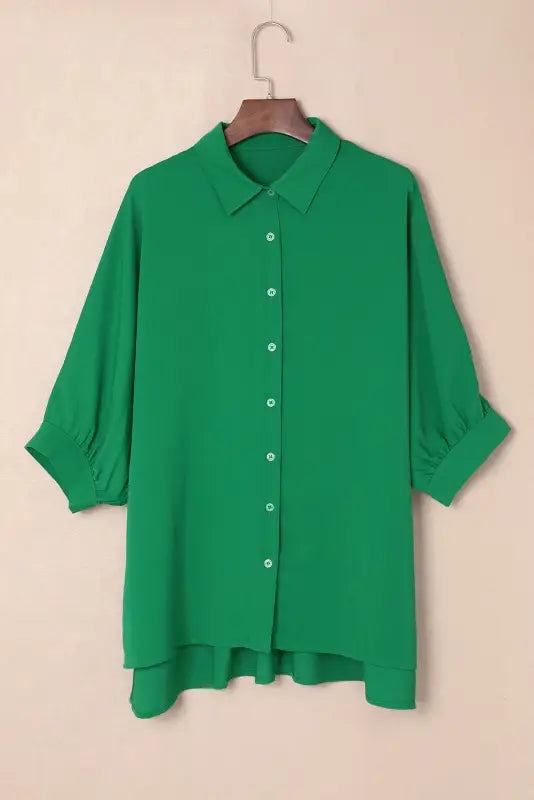 Green 3/4 puff sleeve oversize shirt - shirts