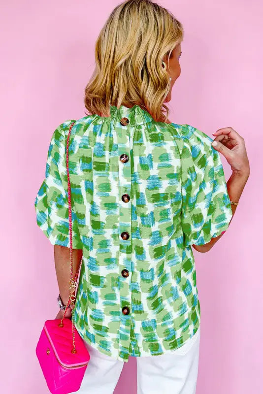 Green abstract high neck blouse - tops/blouses & shirts