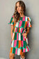 Green Abstract Print Puff Sleeve Short Dress - Fashionfitz