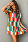 Green Abstract Print Puff Sleeve Short Dress - Fashionfitz
