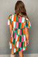 Green Abstract Print Puff Sleeve Short Dress - Fashionfitz