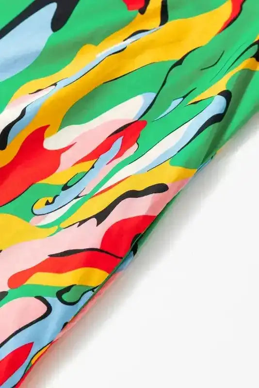 Green Abstract Print Ruffled Sleeve Mini Dress - Fashionfitz