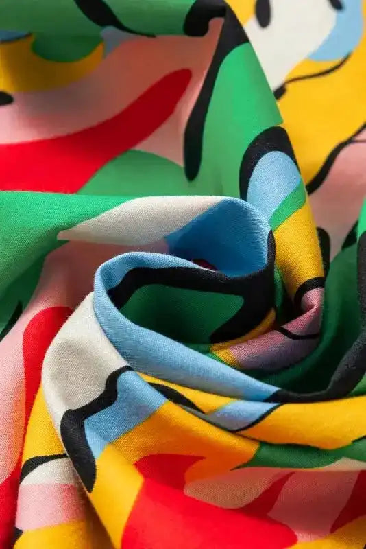 Green Abstract Print Ruffled Sleeve Mini Dress - Fashionfitz