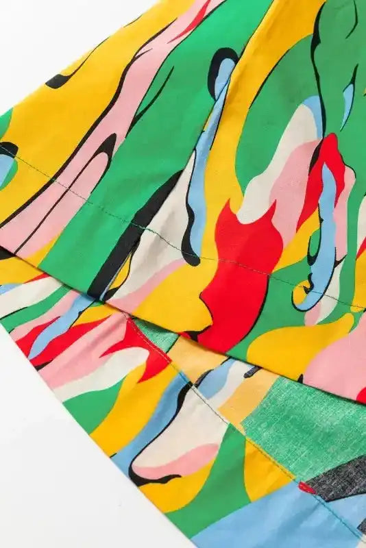 Green Abstract Print Ruffled Sleeve Mini Dress - Fashionfitz