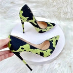 Green Black Plush Pointed High Heels Stiletto - Fashionfitz