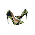 Green Black Plush Pointed High Heels Stiletto - Fashionfitz