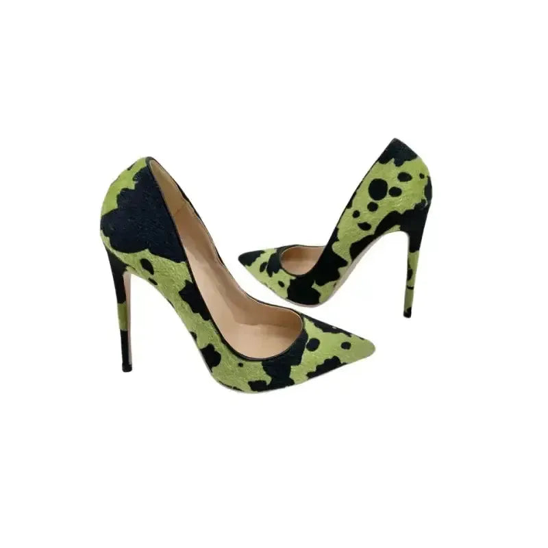 Green Black Plush Pointed High Heels Stiletto - Fashionfitz