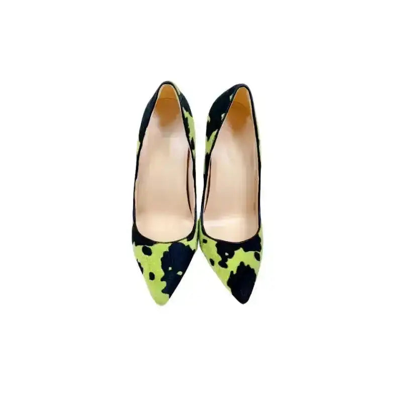 Green Black Plush Pointed High Heels Stiletto - Fashionfitz