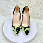 Green Black Plush Pointed High Heels Stiletto - Fashionfitz