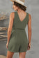 Green button v-neck romper with belt - rompers