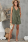 Green button v-neck romper with belt - rompers